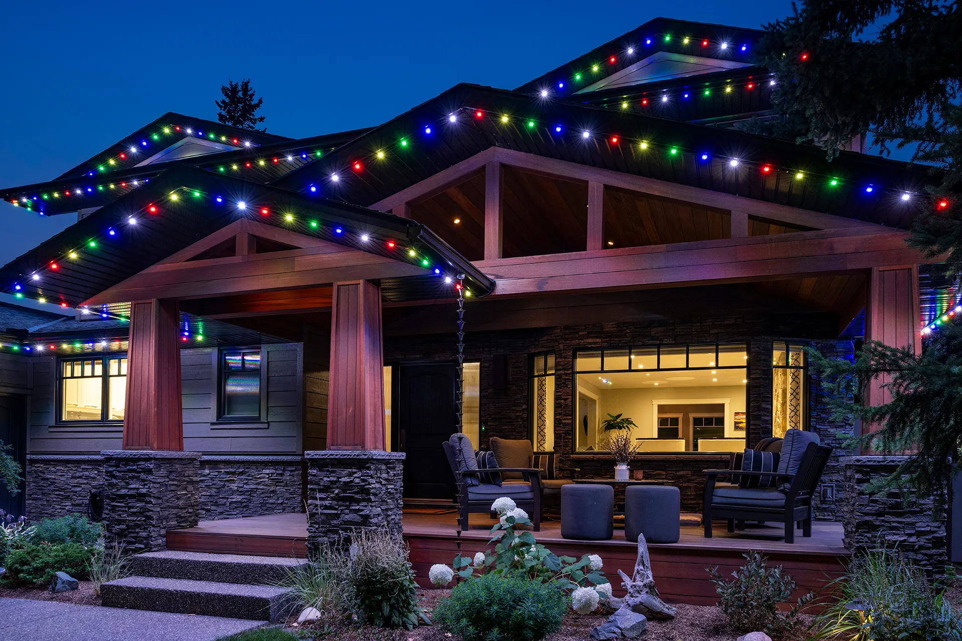 Craftsman with a timber porch and multicolour roofline